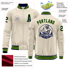 Charger l&#39;image dans la galerie, Custom Cream Navy-Neon Green Bomber Varsity Letterman Zipper Jacket
