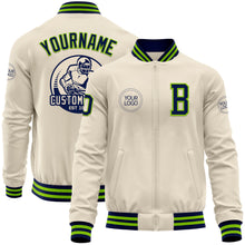 Charger l&#39;image dans la galerie, Custom Cream Navy-Neon Green Bomber Varsity Letterman Zipper Jacket
