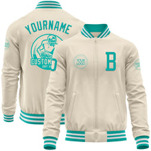 Load image into Gallery viewer, Custom Cream Aqua-White Bomber Varsity Letterman Zipper Jacket
