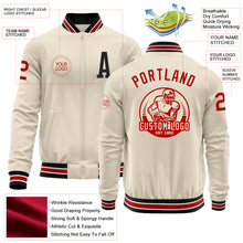 Загрузить изображение в средство просмотра галереи, Custom Cream Red-Black Bomber Varsity Letterman Zipper Jacket
