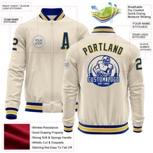 Laden Sie das Bild in den Galerie-Viewer, Custom Cream Royal Yellow-White Bomber Varsity Letterman Zipper Jacket
