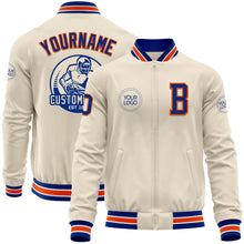 Load image into Gallery viewer, Custom Cream Royal Orange-White Bomber Varsity Letterman Zipper Jacket
