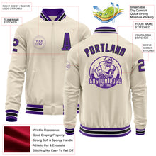 Laden Sie das Bild in den Galerie-Viewer, Custom Cream Purple Black-White Bomber Varsity Letterman Zipper Jacket
