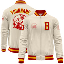 Load image into Gallery viewer, Custom Cream Red-Gold Bomber Varsity Letterman Zipper Jacket
