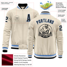 Load image into Gallery viewer, Custom Cream Black Light Blue-White Bomber Varsity Letterman Zipper Jacket
