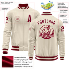 Load image into Gallery viewer, Custom Cream Maroon Bomber Varsity Letterman Zipper Jacket
