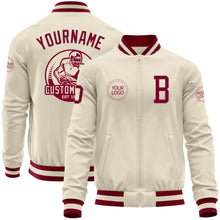 Load image into Gallery viewer, Custom Cream Maroon Bomber Varsity Letterman Zipper Jacket
