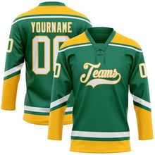 Загрузить изображение в средство просмотра галереи, Custom Kelly Green White-Gold Hockey Lace Neck Jersey
