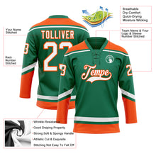 Загрузить изображение в средство просмотра галереи, Custom Kelly Green White-Orange Hockey Lace Neck Jersey
