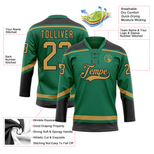 Laden Sie das Bild in den Galerie-Viewer, Custom Kelly Green Old Gold-Black Hockey Lace Neck Jersey
