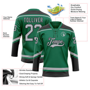 Custom Kelly Green Gray-Black Hockey Lace Neck Jersey