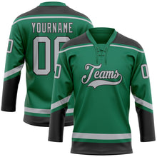 Charger l&#39;image dans la galerie, Custom Kelly Green Gray-Black Hockey Lace Neck Jersey
