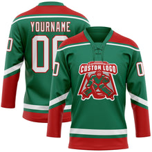 Загрузить изображение в средство просмотра галереи, Custom Kelly Green White-Red Hockey Lace Neck Jersey
