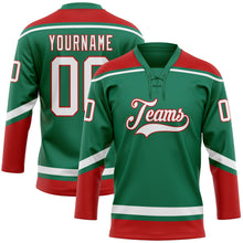 Загрузить изображение в средство просмотра галереи, Custom Kelly Green White-Red Hockey Lace Neck Jersey
