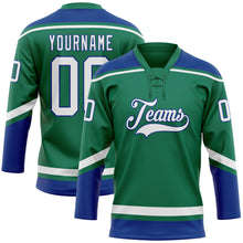 Загрузить изображение в средство просмотра галереи, Custom Kelly Green White-Royal Hockey Lace Neck Jersey
