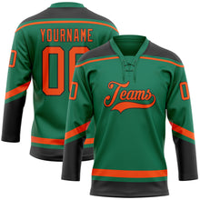 Загрузить изображение в средство просмотра галереи, Custom Kelly Green Orange-Black Hockey Lace Neck Jersey
