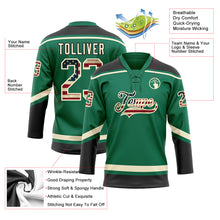 Загрузить изображение в средство просмотра галереи, Custom Kelly Green Vintage USA Flag Cream-Black Hockey Lace Neck Jersey
