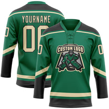 Загрузить изображение в средство просмотра галереи, Custom Kelly Green City Cream-Black Hockey Lace Neck Jersey
