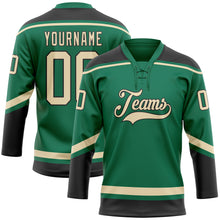 Загрузить изображение в средство просмотра галереи, Custom Kelly Green City Cream-Black Hockey Lace Neck Jersey
