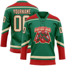 Charger l&#39;image dans la galerie, Custom Kelly Green City Cream-Red Hockey Lace Neck Jersey
