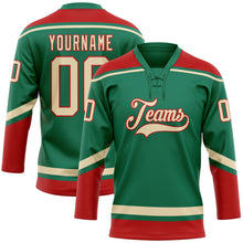 Charger l&#39;image dans la galerie, Custom Kelly Green City Cream-Red Hockey Lace Neck Jersey
