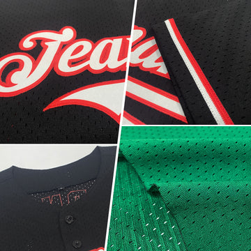 Custom Kelly Green Red-White Mesh Authentic Throwback Baseball Jersey