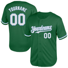 Load image into Gallery viewer, Custom Kelly Green White-Light Blue Mesh Authentic Throwback Baseball Jersey
