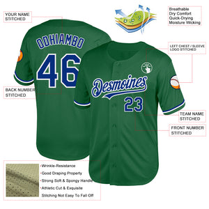 Custom Kelly Green Royal-White Mesh Authentic Throwback Baseball Jersey