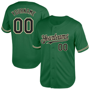 Custom Kelly Green Black-City Cream Mesh Authentic Throwback Baseball Jersey