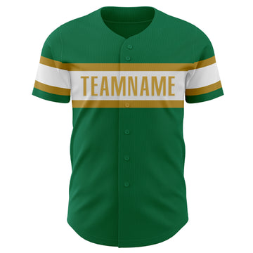 Custom Kelly Green White-Old Gold Authentic Baseball Jersey