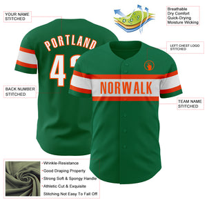 Custom Kelly Green White-Orange Authentic Baseball Jersey