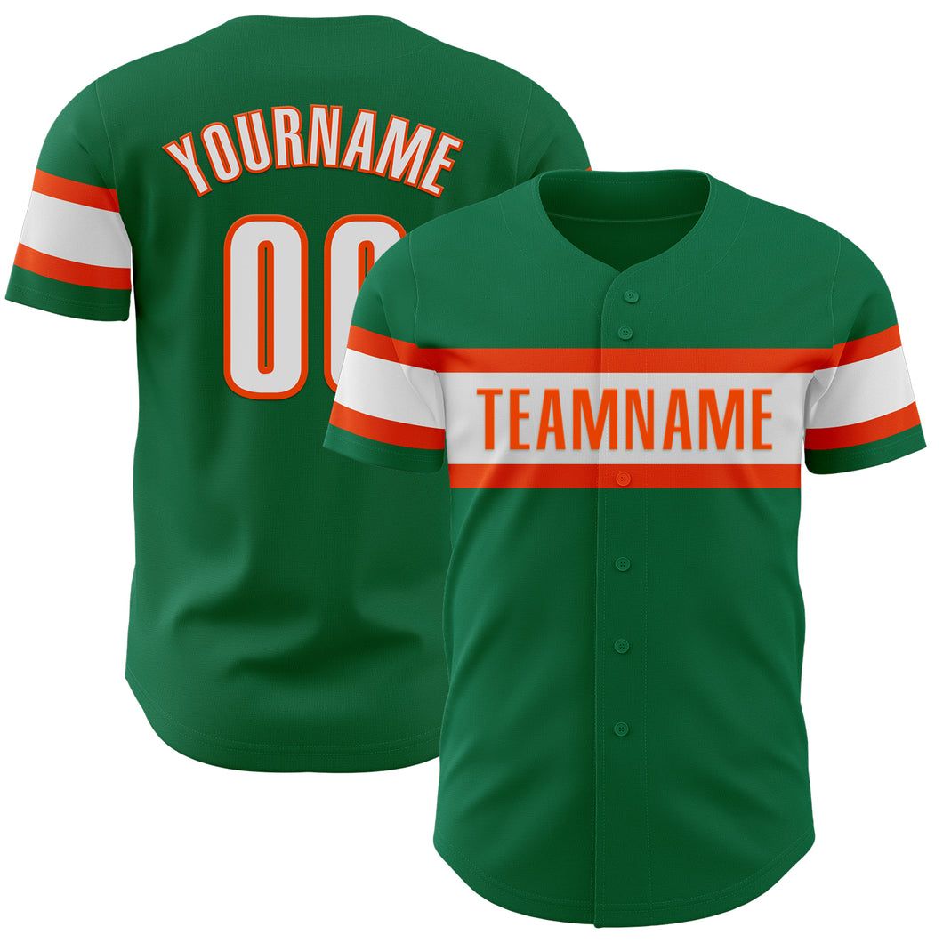 Custom Kelly Green White-Orange Authentic Baseball Jersey