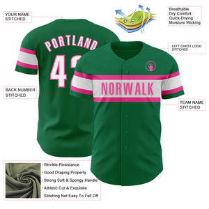 Custom Kelly Green White-Pink Authentic Baseball Jersey