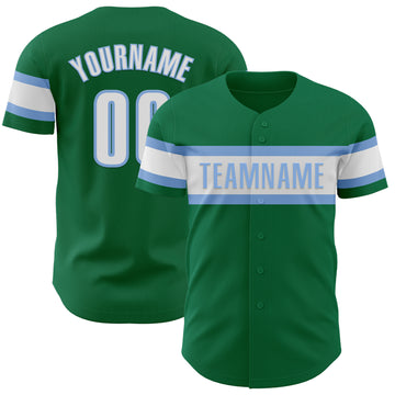 Custom Kelly Green White-Light Blue Authentic Baseball Jersey