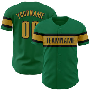 Custom Kelly Green Old Gold-Black Authentic Baseball Jersey