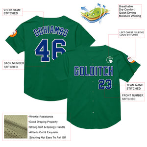 Custom Kelly Green Royal-White Mesh Authentic Throwback Baseball Jersey