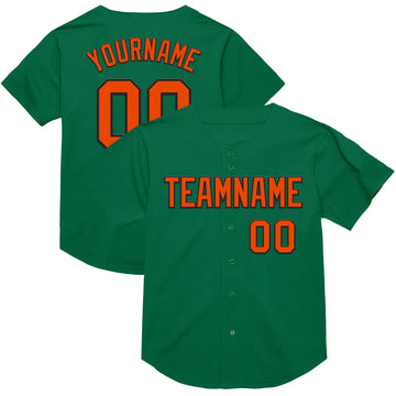 Custom Kelly Green Orange-Black Mesh Authentic Throwback Baseball Jersey