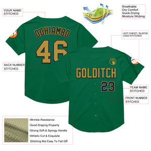 Custom Kelly Green Old Gold-Black Mesh Authentic Throwback Baseball Jersey