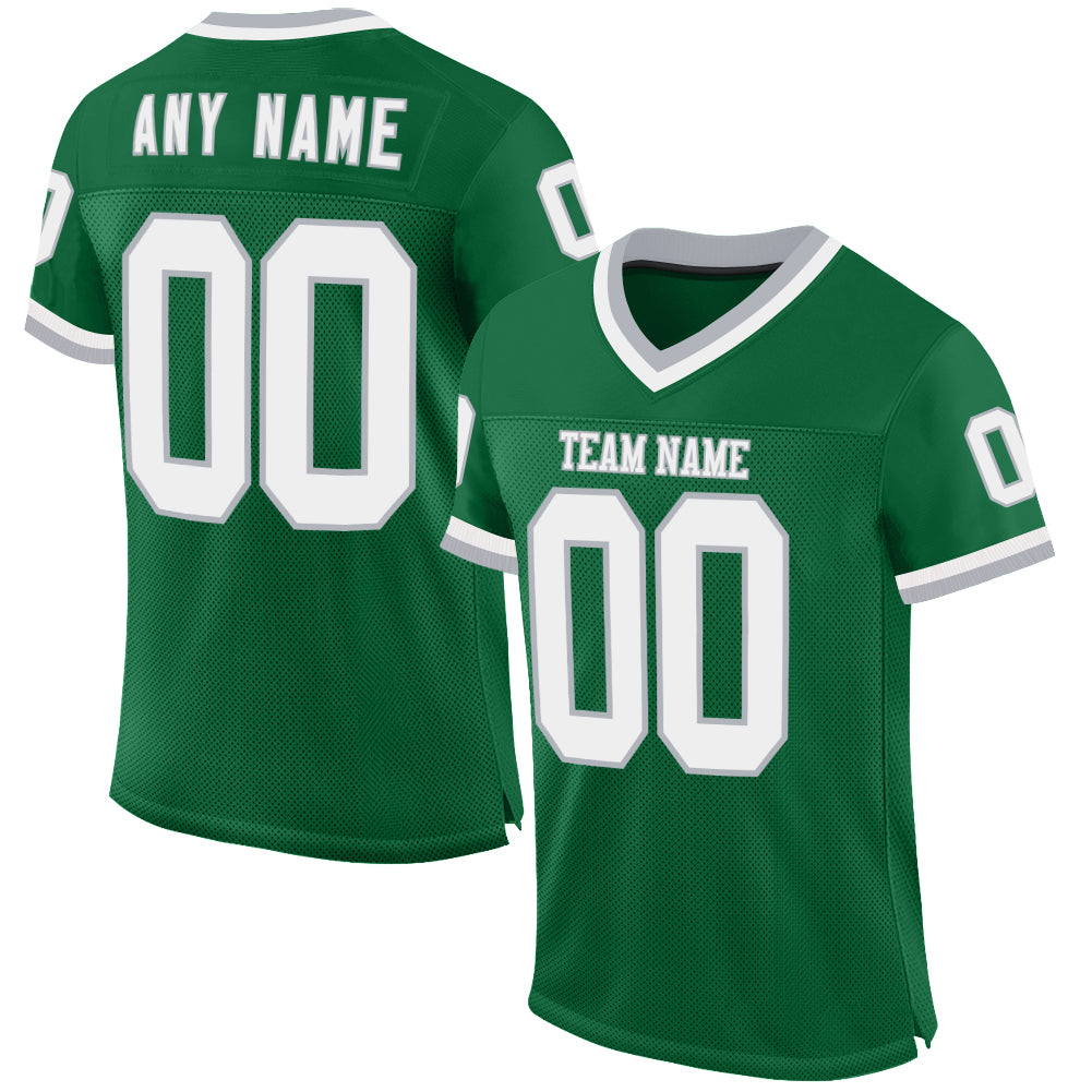 Custom Kelly Green White-Gray Mesh Authentic Throwback Football Jersey