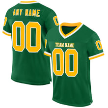 Load image into Gallery viewer, Custom Kelly Green Gold-White Mesh Authentic Throwback Football Jersey
