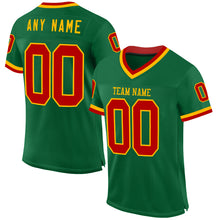 Загрузить изображение в средство просмотра галереи, Custom Kelly Green Red-Gold Mesh Authentic Throwback Football Jersey
