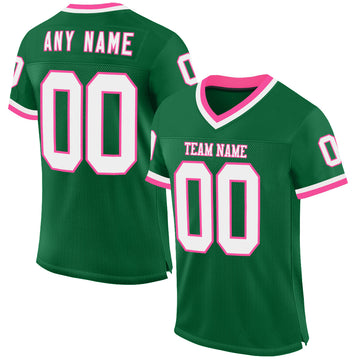 Custom Kelly Green White-Pink Mesh Authentic Throwback Football Jersey