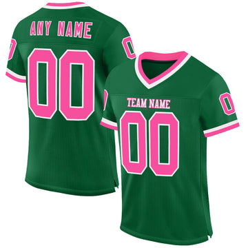 Custom Kelly Green Pink-White Mesh Authentic Throwback Football Jersey