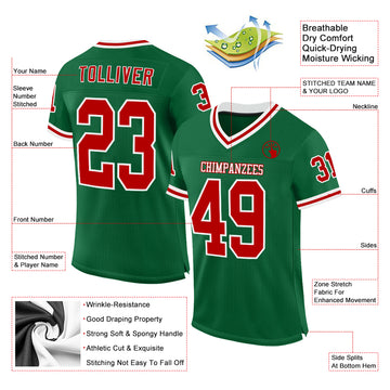 Custom Kelly Green Red-White Mesh Authentic Throwback Football Jersey