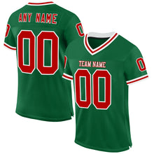 Загрузить изображение в средство просмотра галереи, Custom Kelly Green Red-White Mesh Authentic Throwback Football Jersey
