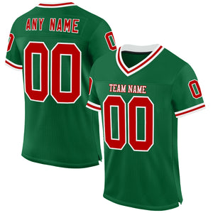 Custom Kelly Green Red-White Mesh Authentic Throwback Football Jersey