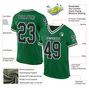 Custom Kelly Green Black-White Mesh Authentic Throwback Football Jersey