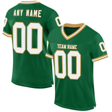 Загрузить изображение в средство просмотра галереи, Custom Kelly Green White-Old Gold Mesh Authentic Throwback Football Jersey
