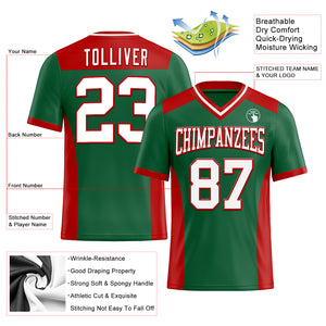 Custom Kelly Green White-Red Mesh Authentic Football Jersey