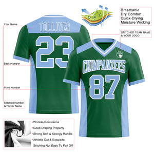 Custom Kelly Green Light Blue-White Mesh Authentic Football Jersey